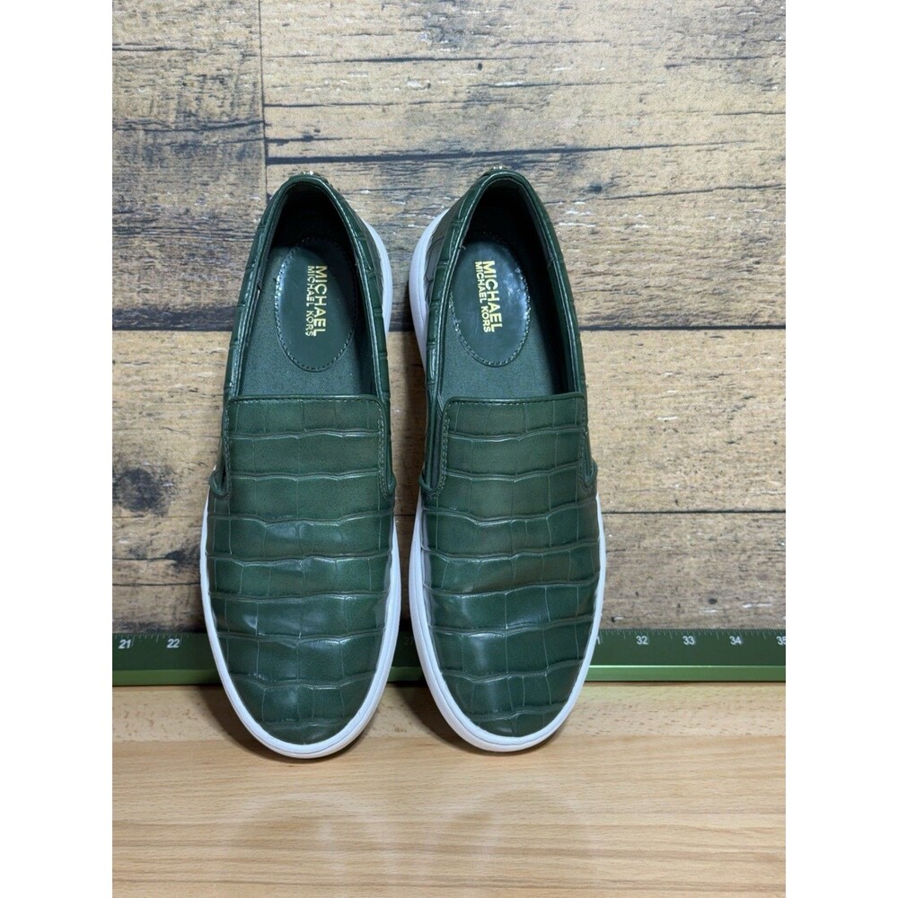 🔥🐊Michael Kors KEATON Slip On Sneakers Shoes Moss green croc embossed 8.5 - Picture 10 of 11